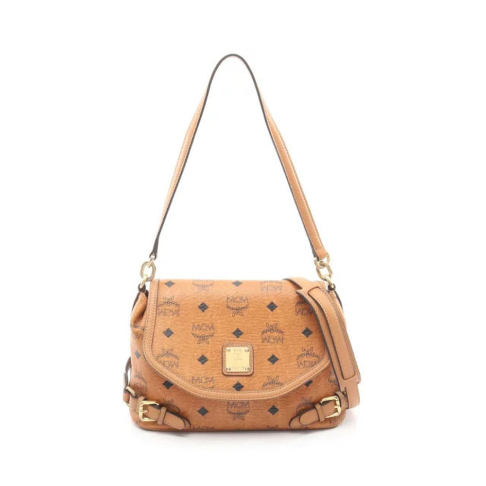 MCM Visetos Shoulder Bag Canvas Leather Brown